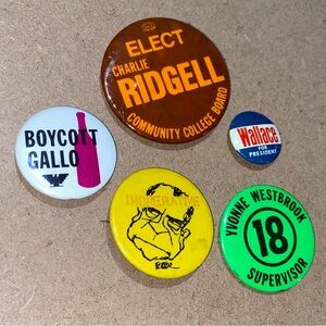 VINTAGE Political Pins Vote Nixon Gallo Ridgell Westbrook Wallace USA Lot Of 5ea